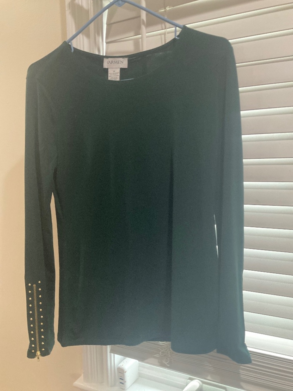Womens top zippered sleeves green S